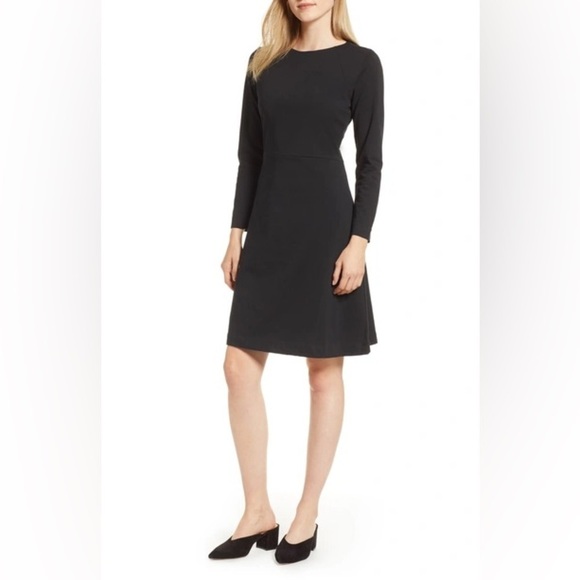 J.Crew | 365 Knit Fit & Flare Dress In Black Size Medium Office Cotton Swingy - Picture 1 of 9